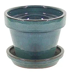 Border Concepts - Ceramic - Standard Pot with Attached Saucer Planter - Tropical Blue - 6.75 in. - Case of 4
