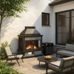 YARDSIGHT Iron Rectangular Gas Fireplace with Grey Heat Transfer and Black High-Temperature Powder Coating - Modern & Durable