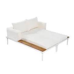 Okak Modern Oversized Outdoor Chaise Lounge,2 in 1 Padded Chaise Lounges with Wooden Side Tables and Adjustable Legs for Poolside,Deck,Garden