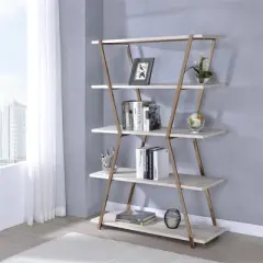 Ketano Metal 4-Shelf Bookcase in Champagne and White - Furniture of America