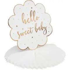Sparkle and Bash 6-Pack Hello Sweet Baby Honeycomb Centerpiece for Baby Shower Boy or Girl, 1st Birthday Party Supplies, White & Gold Foil, 10"