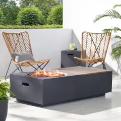 GDFStudio Fruite Outdoor 50,000 BTU Lightweight Concrete Rectangular Fire Pit Table with Tank Holder, Dark Gray