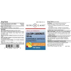 Gericare Calcium Carbonate Antacid 500mg Chewable Tablet Assorted Fruits, 150 Ct