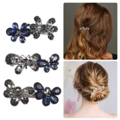 Unique Bargains Women's Bling Rhinestones Hair Clips Accessories Barrettes Hairpin Blue Black 3 Pcs
