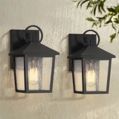 John Timberland Westmont 10 1/2" High Modern Outdoor Wall Light Fixture Mount Porch House Exterior Set of 2 Sand Black Aluminum Seeded Glass Shade
