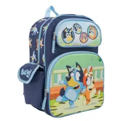 Bluey Backpack for Girls & Boys, 16 Inch School Bag with 3D Molded Front Pocket, Blue