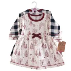 Touched by Nature Baby and Toddler Girl Organic Cotton Long-Sleeve Dresses 2pk, Winter Woodland