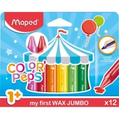 Maped Color'Peps My First Jumbo Triangular Wax Crayons, 12 Per Pack, 6 Packs