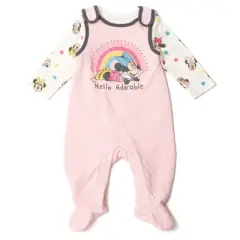 Disney Minnie Mouse Baby Girls Bodysuit and Quilted French Terry Overall Newborn to Infant 