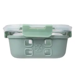 Lexi Home 27 oz. Square Glass Food Storage Container with Snap-Lock Lid & Sage Silicone Sleeve
