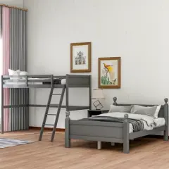 Twin over Full Loft Bed with Cabinet - ModernLuxe