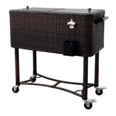 80qt Portable Rolling Patio Cooler Dark Wicker - Permasteel