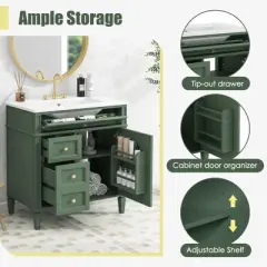 30" Bathroom Vanity with Sink &acirc;&acirc;&sbquo;?MDF and Solid Wood Cabinet, Roman Legs,Undermount Ceramic Sink,Freestanding Cabinet