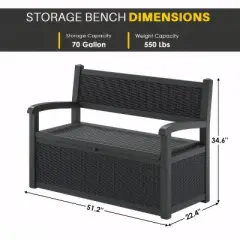 Chic Crate 70 Gallon Bench Deck Box Durable Resin Outdoor Storage And Organization