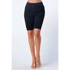 Slickblue Women's Black Zip-Up Biker Shorts - Modern Activewear with Stretch Fabric, Size S-L