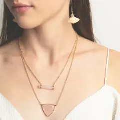 Sanctuary Project by sanctuaire Rose Quartz Triangle Statement Pendant Necklace Light Pink