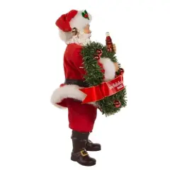 Kurt Adler 10.5-Inch Fabrich&eacute;&trade; Coca-Cola&reg; Battery Operated Santa With Lighted Wreath