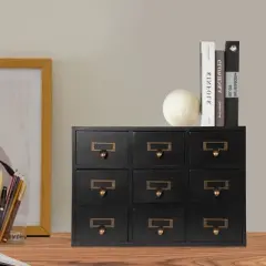 YIYIBYUS 9 Drawers Apothecary Chests and Cabinets, Wooden Desk Drawer Organizer