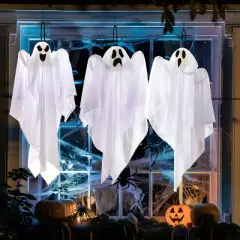 Joyfy 3 Pcs Halloween Hanging Ghosts Decoration, 27.5" Flying Ghost Halloween Party Decor for Yard Patio Lawn Garden Party Decorations Holiday D&eacute;cor