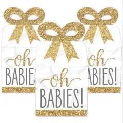 Big Dot of Happiness It's Twins - Square Favor Gift Boxes - Gold Twins Baby Shower Bow Boxes - Set of 12