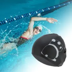 Unique Bargains Silicone Animal Pattern Swim Cap Black White 1 Pc