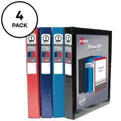 Avery Show Off View Binder Multipack, 1 Inch 3 Ring Binder, Assorted Colors, 4 Pack (12789)