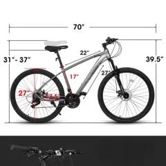 DSVIMOY Mountain Bike 21 Speed, Aluminum Frame Disc Brake, Mountain biking for both men and women, Grey, 70*27*39.5