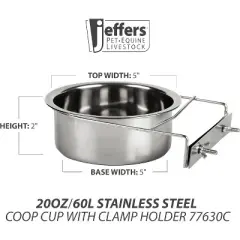 QT Dog Stainless Steel Pet Bowl Coop Cup with Clamp - 20 oz