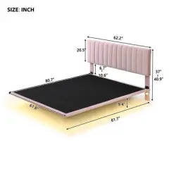 Floating Queen Platform Bed Frame, Headboard Velvet, No Box Spring Needed Upholstered Queen Bed Frame for Bedroom