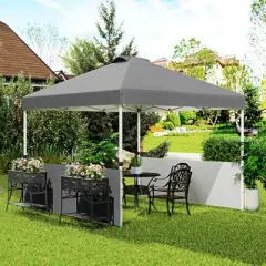 Outsunny 10' x 10' Pop Up Canopy Tent with 2 Half Sidewalls, UV50+ Height Adjustable Instant Sun Shelter with Wheeled Carry Bag