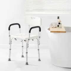 VEVOR Shower Chair, Shower Seat with Back, Non-slip Bathroom Bench Bath Chair for Elderly Disabled Handicap, 350 LBS Capacity,White