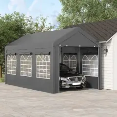 Outsunny 10' x 20' Carport & Party Tent, Height Adjustable Portable Garage with Mesh Windows for Parties, Wedding and Events