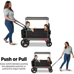 Radio Flyer Trav&rsquo;ler Stroll 'N Wagon with Protective Cover for Kids Ages 1+, 120 lb Capacity, Black &ndash; Push or Pull Foldable Travel Stroller Cart with