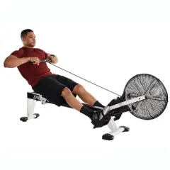 Stamina Multi-Function Cardio Exercise Foldable Fitness Air Rower Rowing Machine w/Built-In Wheels & Adjustable Foot Straps, Black/White