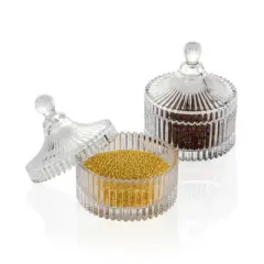 Slickblue Crystal Castle Glass Candy Dish/Jar with Lid (Set of 2) - 2 Different Sizes