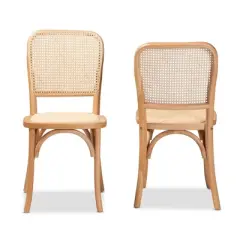 2pc Neah Woven Rattan and Wood Cane Dining Chair Set Brown - Baxton Studio