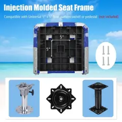 Costway High Back Folding Boat Seats w/ Blue White Sponge Cushion & Flexible Hinges