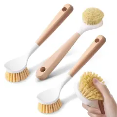Cheer Collection 3-Piece Bamboo Dish Brush Set with Scraper and Tough Sisal Bristles