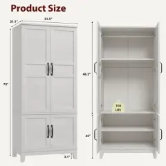 Coolmee Armoire Wardrobe Closet with 4 Doors, 72" Wooden Wardrobe Cabinet with Hanging Rod, Freestanding Tall Clothing Armoire Cabinet