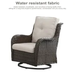POCASSY 6 Piece Patio Furniture Set with Fire Pit, All Weather Wicker Rattan Patio Sofa Couch Set with Swivel Patio Chair and 50000BTU Square Fire Pit