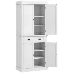 Gulches Traditional 72.5" Freestanding Kitchen Pantry Cabinet - 4 Doors, Drawer, 3 Adjustable Shelves, White Wood Grain 30"W x16"D x72.5"H
