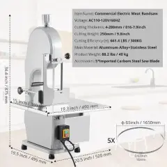 Commercial Electric Meat Saw 1500W Countertop Bone Cutter Adjustable Thickness
