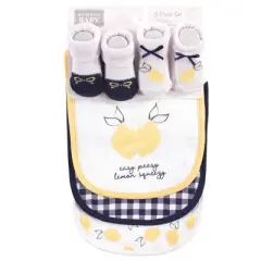 Hudson Baby Infant Girl Cotton Bib and Sock Set 5pk, Easy Peasy, One Size