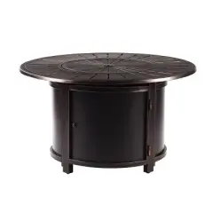 44" Round Aluminum Outdoor Propane Fire Table with Wind Blockers Lid & Propane Tank Cover - Oakland Living