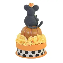 Bethany Lowe 8.0 Inch Scaredy Mouse On Box Halloween Figurine , Portable Halloween Decor Candy Corn Jack-O-Lantern (1PC)