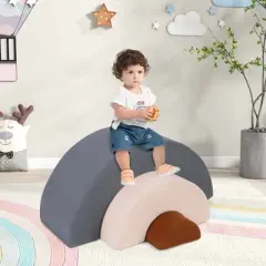 Costway 3 PCS Toddlers Climbing Toys with Elastic Filling Baby Foam Blocks Crawling Tunnel Pink/Gray