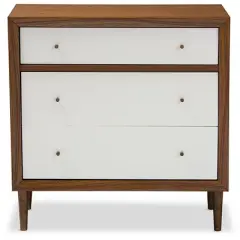 Harlow Mid-Century Modern Scandinavian Style Wood 3 Drawer Chest White/Walnut - Baxton Studio