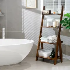 Costway 4 Tiers Bamboo Ladder Shelf Bookcase Storage Organizer Plant Flower Stand