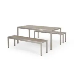GDFStudio Crested Bay Outdoor Aluminum and Faux Wood 3 Piece Picnic Set