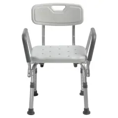 Drive Medical Knock-Down Bath Bench with Back & Padded Arms - Adjustable Height Plastic Seat